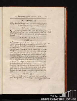 Section II. Usage du calcul des différences pour trouver les Tangentes de toutes fortes de lignes courbes.