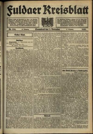 Erste Ausgabe vom Samstag, den 05. November 1910.