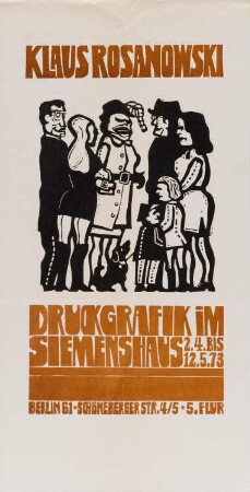 Ausstellungsplakat "Druckgrafik im Siemenshaus" des Künstlers Klaus Rosanowski, 1973