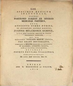 Specimen med. inaug. exhibens positiones aliquot ex diversis medicinae partibus