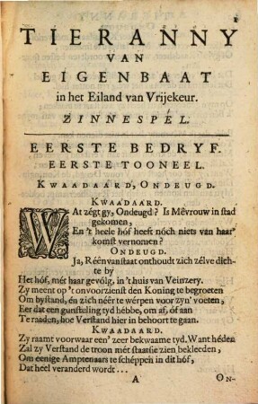 Tieranny Van Eigenbaat In het Eiland van Vrijekeur : Zinnespél