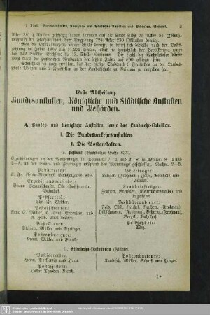 Erste Abtheilung. Behördenverzeichnis : Erste Abtheilung. Bundesanstalten, Königliche und Städtische Anstalten und Behörden