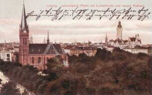 Leipzig: Johannapark-Partie mit Lutherkirche und neuem Rathaus