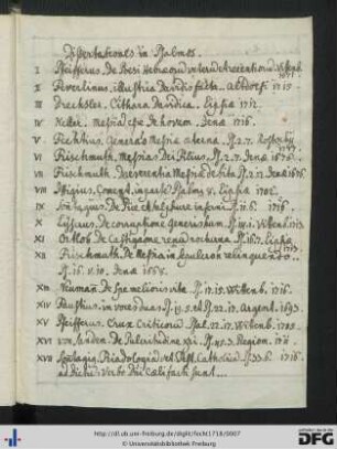 Handschriftliches Inhaltsverzeichnis des gesamten Buches.