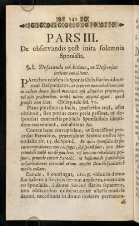 140-183, Pars III. De observandis post inita solemnia Sponsalia.
