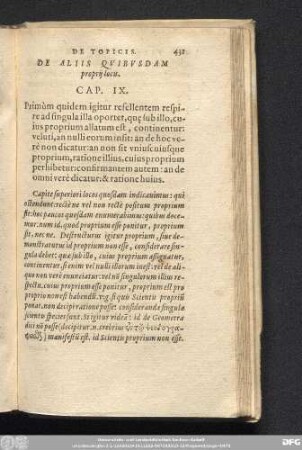 De Aliis Quibusdam proprii locis. Cap. IX.