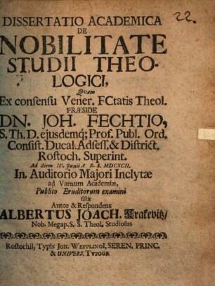 Diss. acad. de nobilitate studii theologici