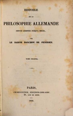 Histoire de la philosophie allemande : depuis Leibnitz jusqu'a Hegel, 2