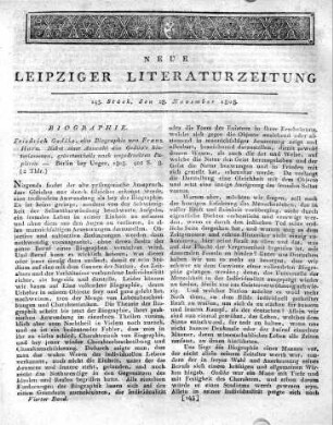 Friedrich Gedike, eine Biographie von Franz Horn. Nebst einer Auswahl aus Gedike's hinterlassenen, grösstentheils noch ungedruckten Papieren. — Berlin bey Unger, 1808. 402 S. 8.