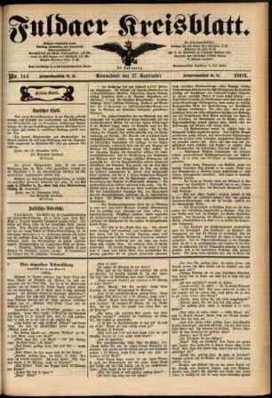 Erste Ausgabe vom Samstag, den 27. September 1902.