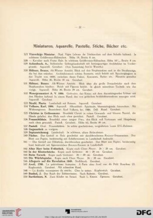 Miniaturen, Aquarelle, Pastelle, Stiche, Bücher etc. (Nr. 527-579)
