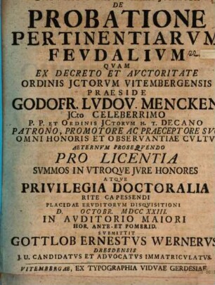 Disp. inaug. iur. de probatione pertinentiarum feudalium
