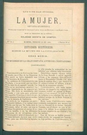 Estudios históricos sobre la mujer en la civilización. [Continuación]. : Edad Media. Las mujeres en la Gran Bretaña antes del Cristianismo. (Continuación).