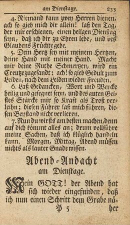 Abend-Andacht am Dienstage.