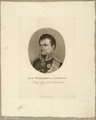 Bildnis des preußischen Generalfeldmarschalls August Neidhardt von Gneisenau, Brustbild in Uniform nach links