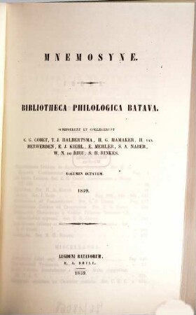 Mnemosyne : a journal of classical studies. 8, 8. 1859