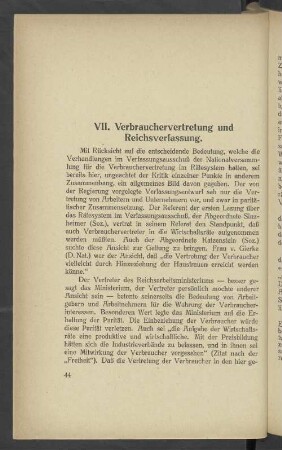 VII. Verbrauchervertretung und Reichsverfassung.