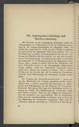 VII. Verbrauchervertretung und Reichsverfassung.