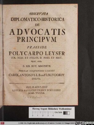 Observata Diplomatico-Historica De Advocatis Principvm
