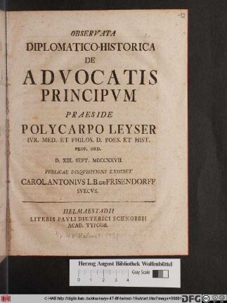 Observata Diplomatico-Historica De Advocatis Principvm