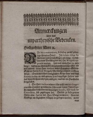 Anmerckungen über das unpartheyische Bedencken