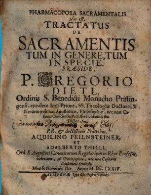 Pharmacopoea sacramentalis, hoc est tractatus de sacramentis tum in genere, tum in specie