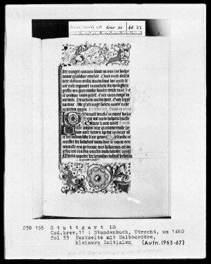 Niederländisches Stundenbuch (Handschrift der Brüder vom gemeinsamen Leben) — Jagdszene, Folio 33recto