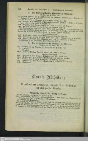 Neunte Abtheilung. Verzeichniß der griechisch-katholischen Geistlichkeit im Königreiche Sachsen