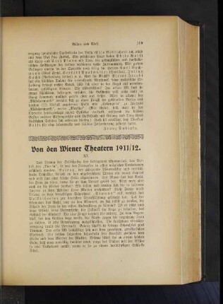 Von den Wiener Theatern 1911/12