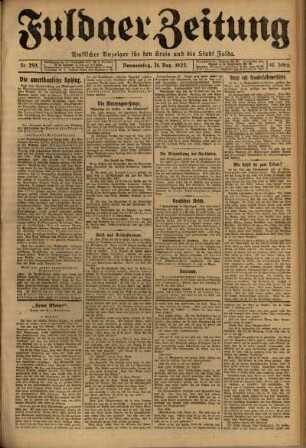Erste Ausgabe vom Donnerstag, den 21. Dezember 1922.