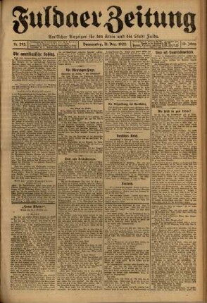 Erste Ausgabe vom Donnerstag, den 21. Dezember 1922.