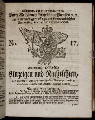 No. 17. Montags, den 23ten Aprilis, 1753.