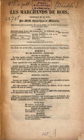 Les Marchands de Bois : Vaudeville en un acte