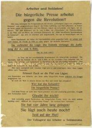 Flugblatt des Vollzugsrates des Arbeiter- und Soldatenrates gegen die Presse