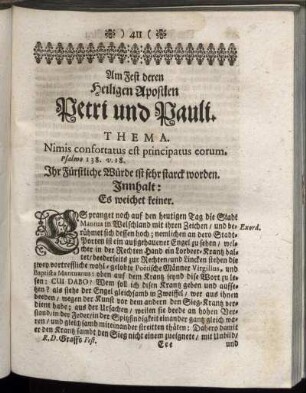 Am Fest deren Heiligen Aposteln Petri und Pauli.