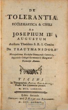 De Tolerantia Ecclesiastica & Civili