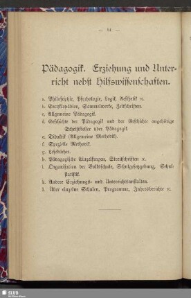 [IX.] Pädagogik, Erziehung und Unterricht nebst Hilfswissenschaften