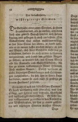 Der bedachtsame, wißbegierige Seeman.