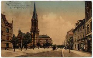 Leipzig-Reudnitz. Markuskirche und Dresdnerstrasse