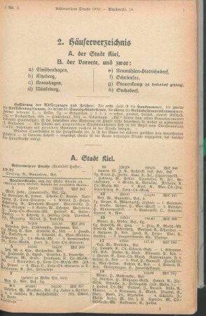 Achterwehrer Straße. Adalbertstraße. [Adelheidstraße. Adolfplatz. Adolfstraße. Ahlmannstraße. Alsenstraße. Altenrade. Altenteichstraße. Alte Reihe.]