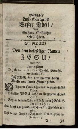 Erster Theil/ von allerhand Geistlichen Gedichten