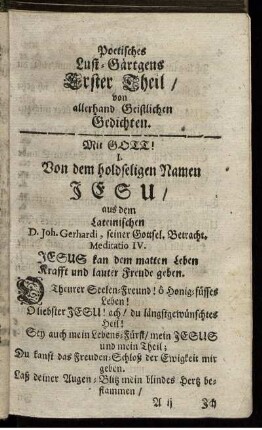 Erster Theil/ von allerhand Geistlichen Gedichten