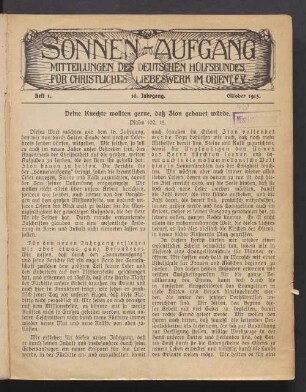 Heft 1. 16. Jahrgang. Oktober 1913