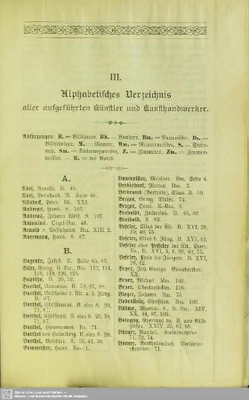 III. Alphabetisches Verzeichnis aller aufgeführten Künstler und Kunsthandwerker