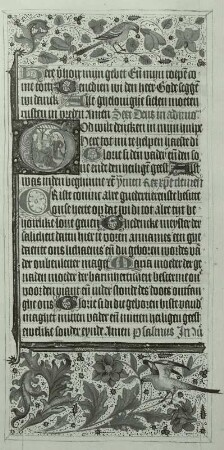 Illumination eines Stundenbuches: Schriftspiegel mit ornamentaler Umrahmung und Initiale mit Anbetung der Heiligen drei Könige