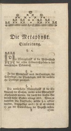Die Metaphysik. Einleitung