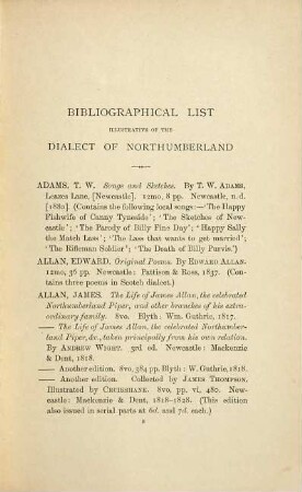 A bibliographical list of works illustrative of the dialect of Northumberland