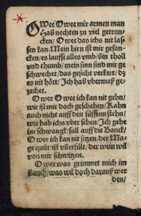 O Wee O wee mir armen man || Hab nechten zu viel getrun=||cken/