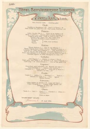 Menükarte : Carte du Jour, Lunch, Hotel Schweizer Hof