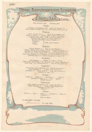 Menükarte : Carte du Jour, Lunch, Hotel Schweizer Hof